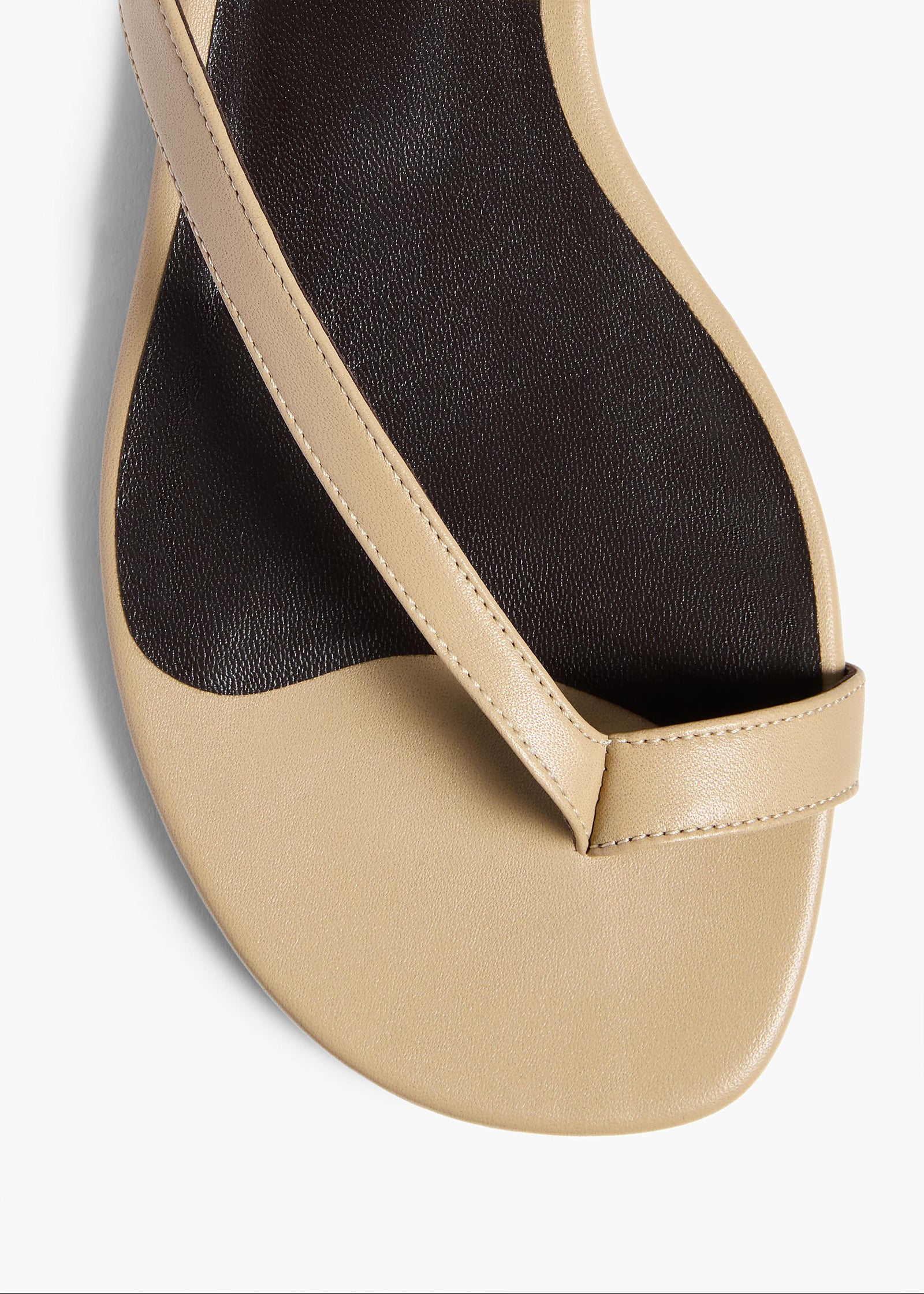 Aimee Flat Sandal in Beige Leather OVERHEAD VIEW