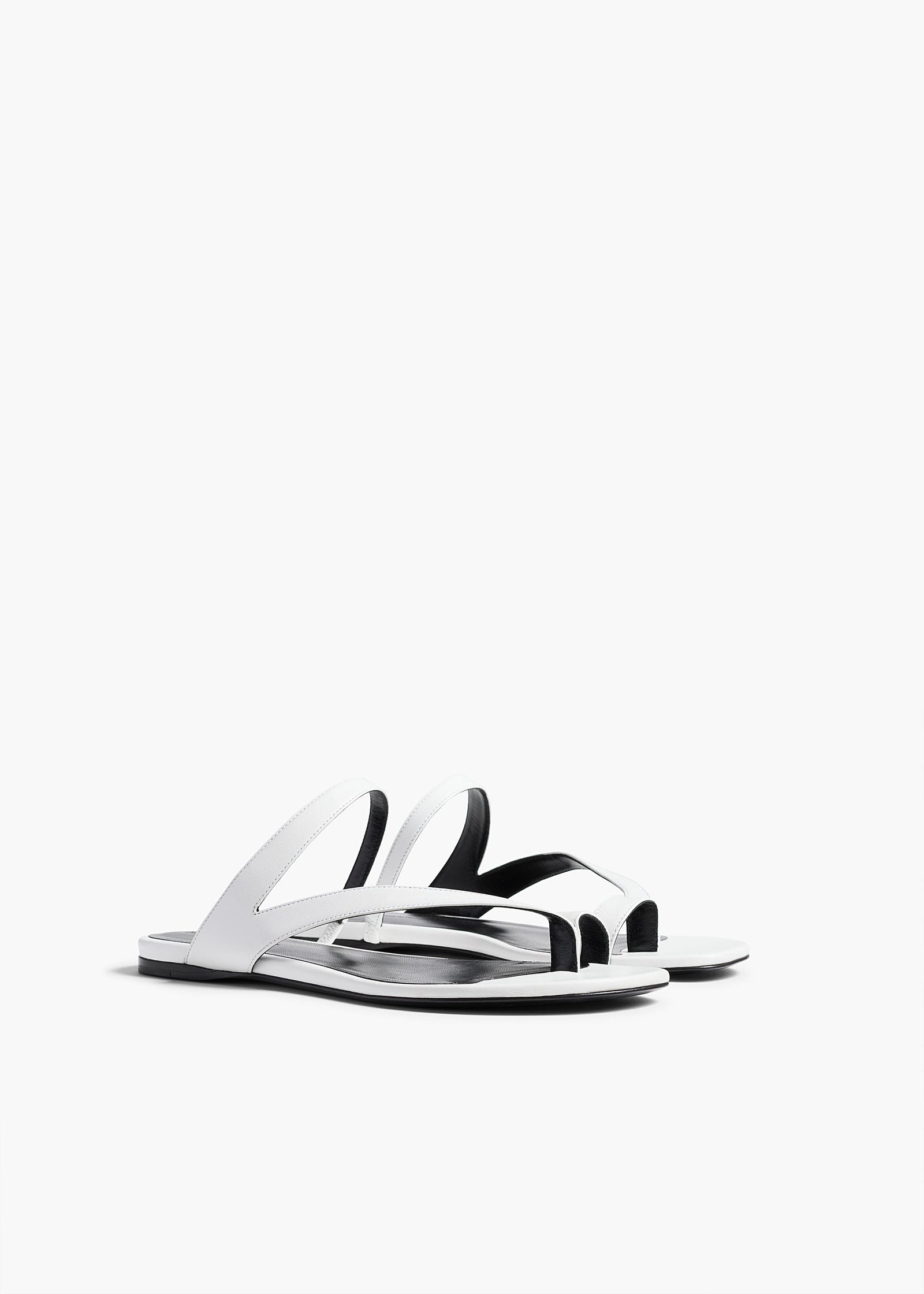 Aimee Flat Sandal in Optic White Leather ANGLED VIEW