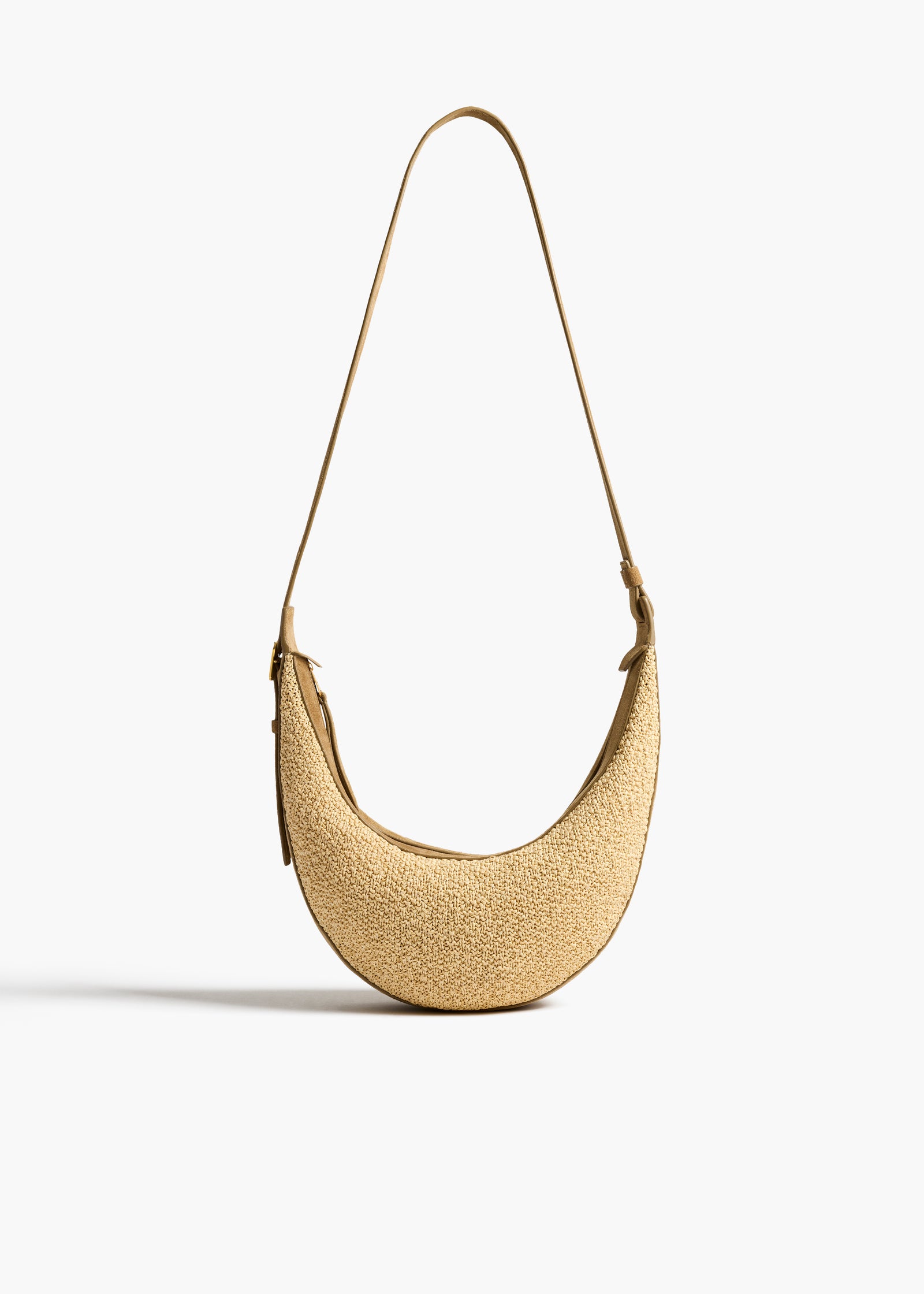 Small Augustina Crossbody Bag in Wheat Suede and Natural Raffia FRONT VIEW