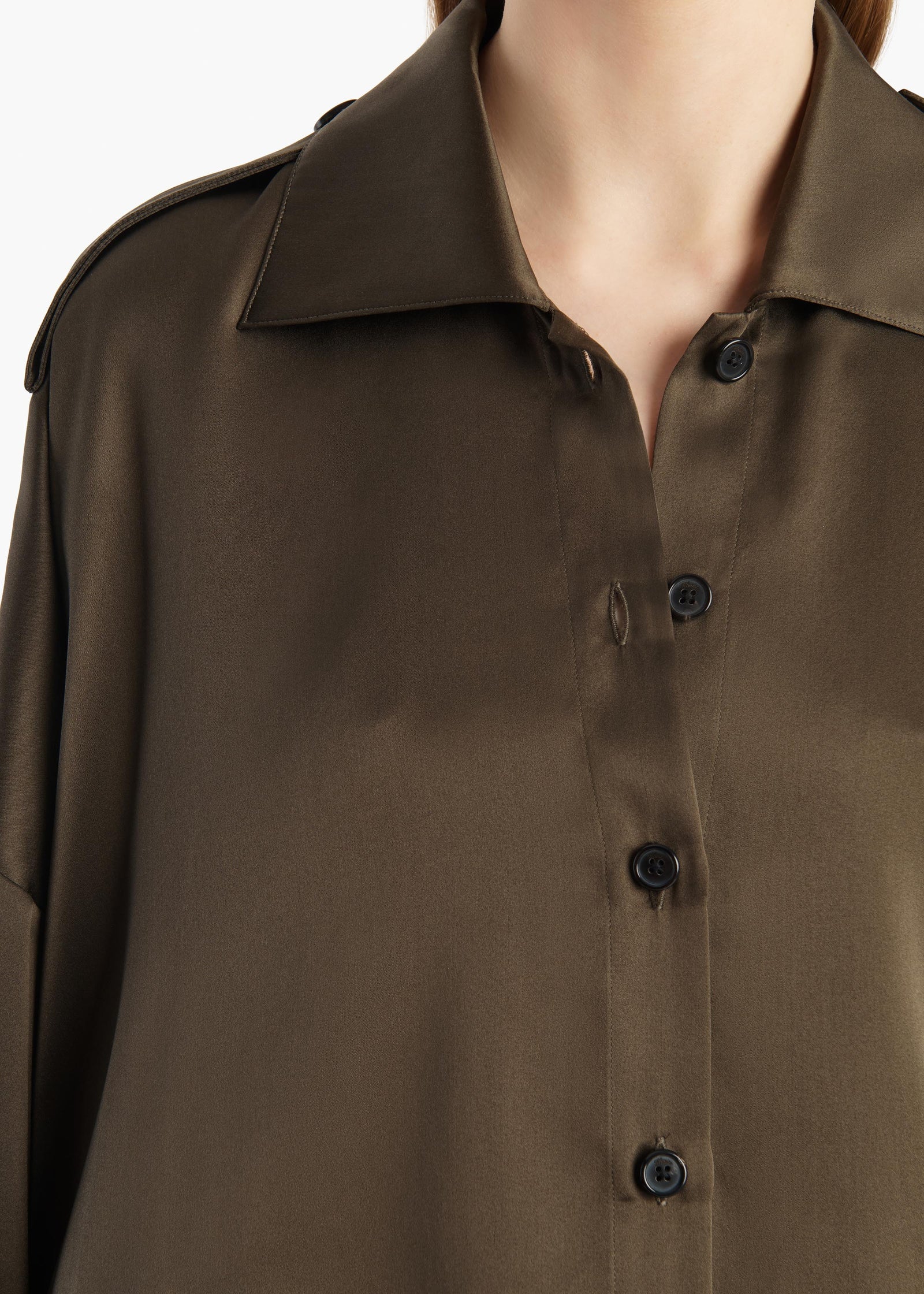 Bodine Top in Dark Olive Silk