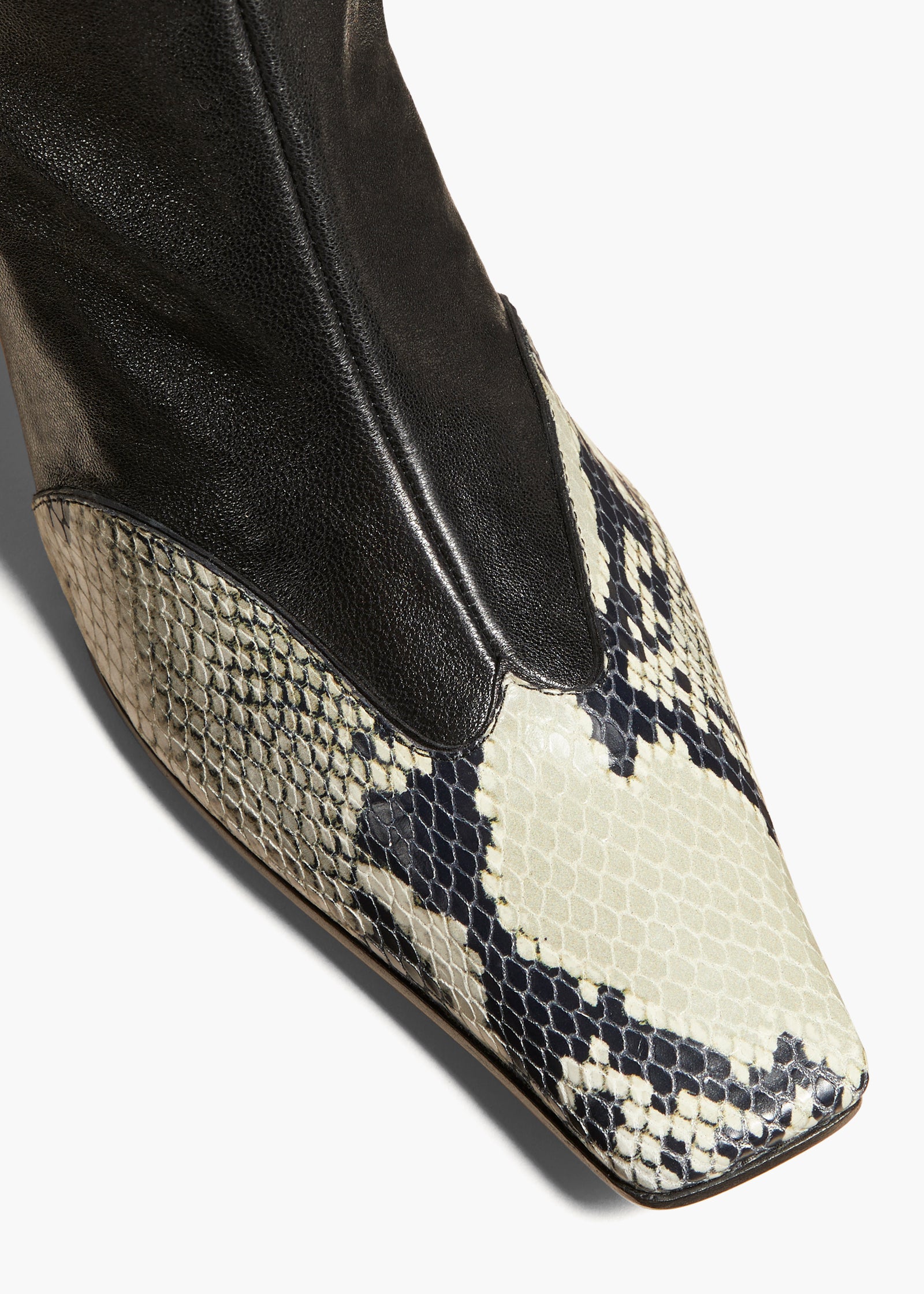 Nevada Stretch High Boot in Black with Natural Python-Embossed Leather