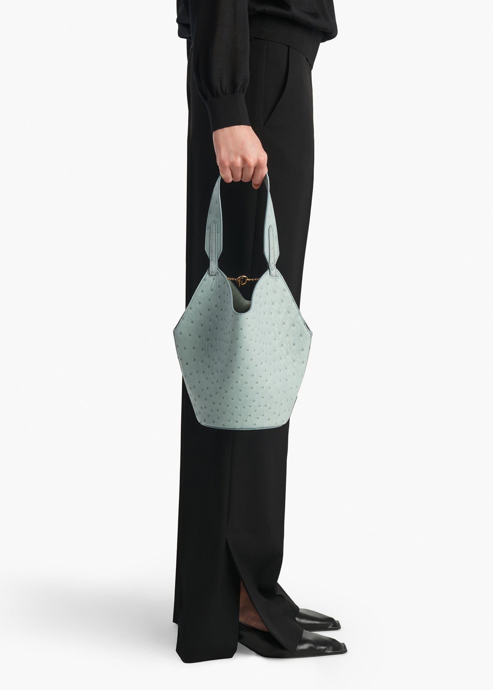 Mini Lotus Tote in Frost Ostrich