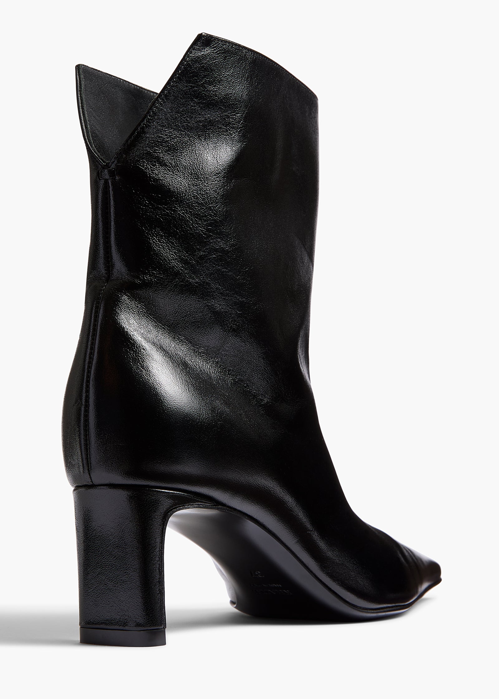 Ona Ankle Boot in Black Glazed Leather BACK VIEW