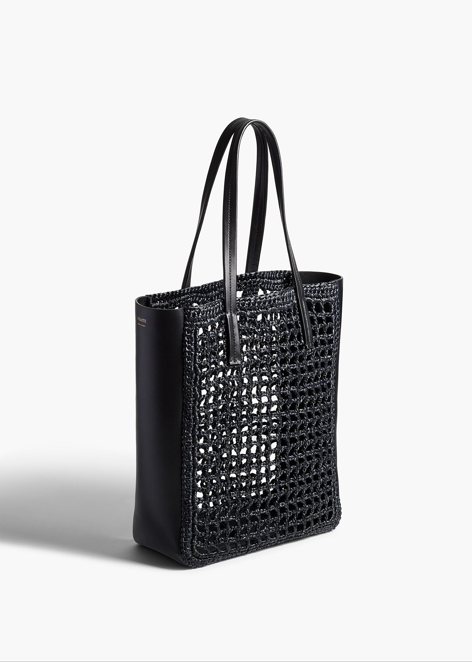 Small Zoe Tote in Black Raffia with Black Leather SIDE VIEW